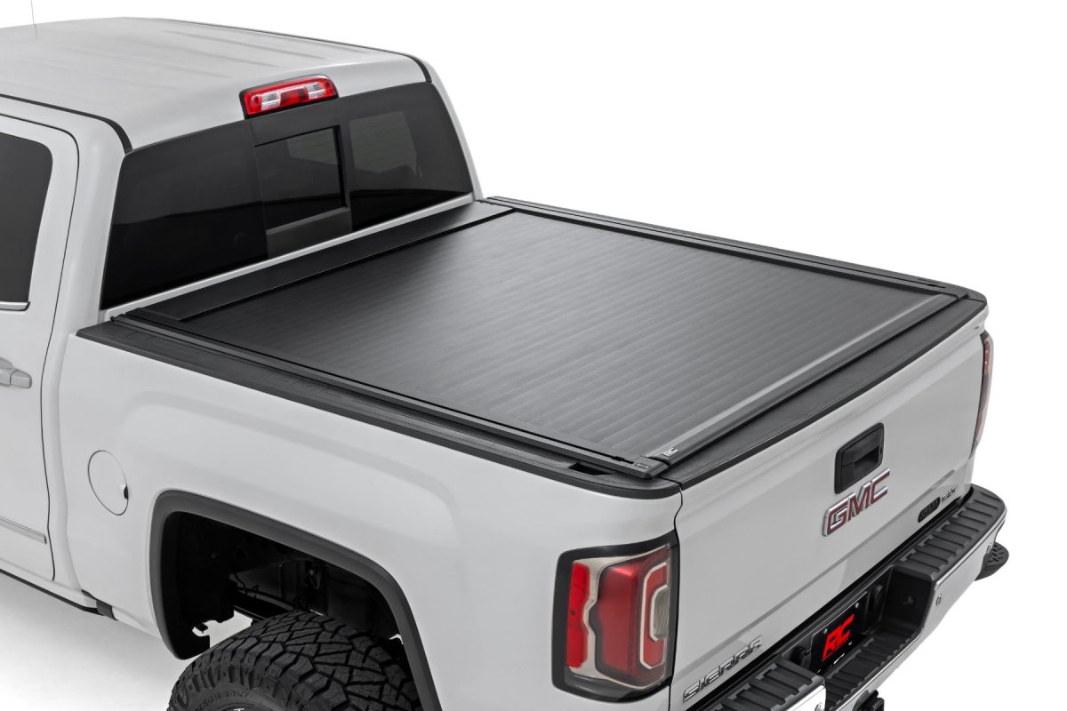GMC Sierra 1500 Powered Retractable Bed Cover - Rough Country - Matte Black - '14-'18